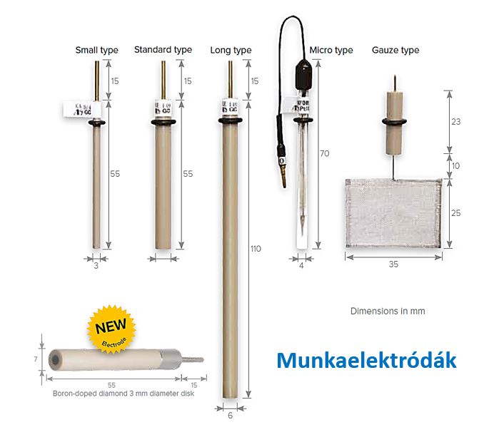 Különböző hosszúságú, átmérőjű és kialakítású munkaelektródok
